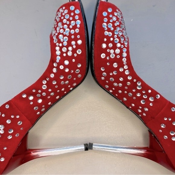 Roberto Botticelli Red Velvet & Rhinestone Heels Zebra Print EU 38 US 7.5 - 8 - Picture 7 of 15